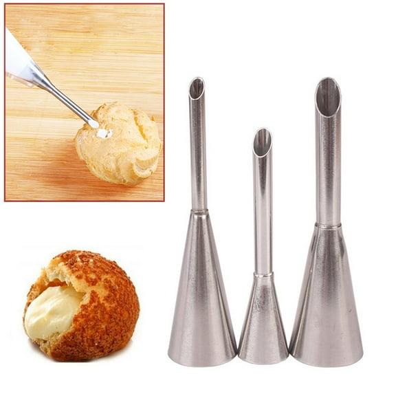 3Pcs Dream Lifestyle Cream Icing Piping Nozzles, Stainless Steel Puff Nozzle Decorating Tips Baking Tool, Piping Bag Nozzles for Filling Donuts Cupcakes Elclairs and Pastry