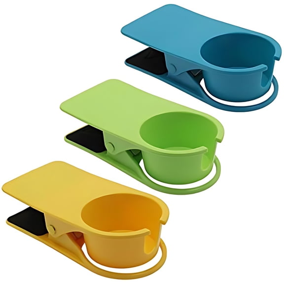 3Pcs Drinking Cup Holder Clip, Desk Drink Holder Clip Adirondack Chair Cup Holder with Clip Cup Clip Holder for Water Drink Beverage Soda Coffee Mug(Blue, Green and Yellow)