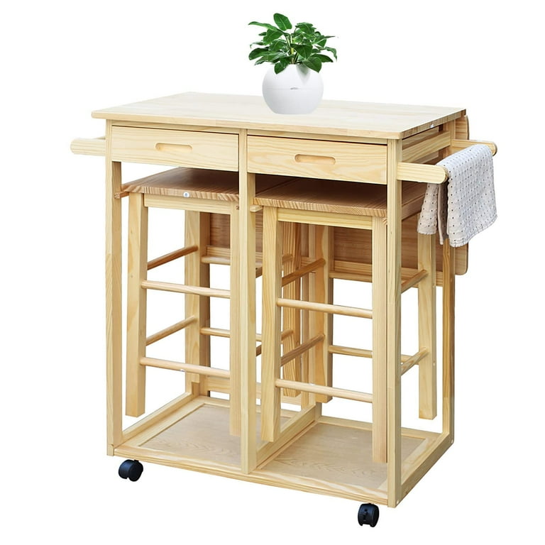 3Pcs Drop Leaf Table Rolling Kitchen Tables for Small Spaces