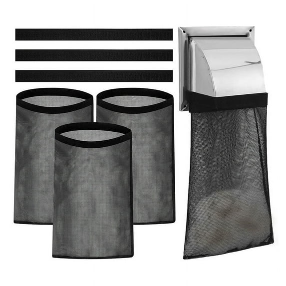 Black 3 piece nylon dryer vent lint dust bag set, lint trap catcher for outside dryer vent