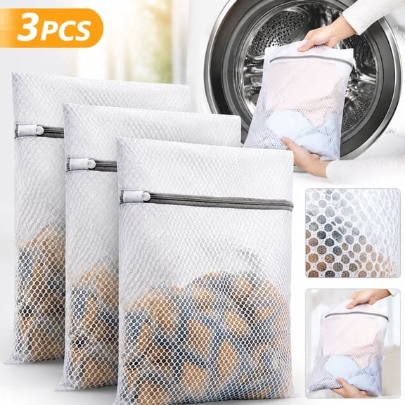 moopom Mesh Laundry Bags, Travel Laundry Bags, 3Pcs Durable Honeycomb Mesh Laundry Bags for Delicates 12 x 16 Inches (3 Medium)