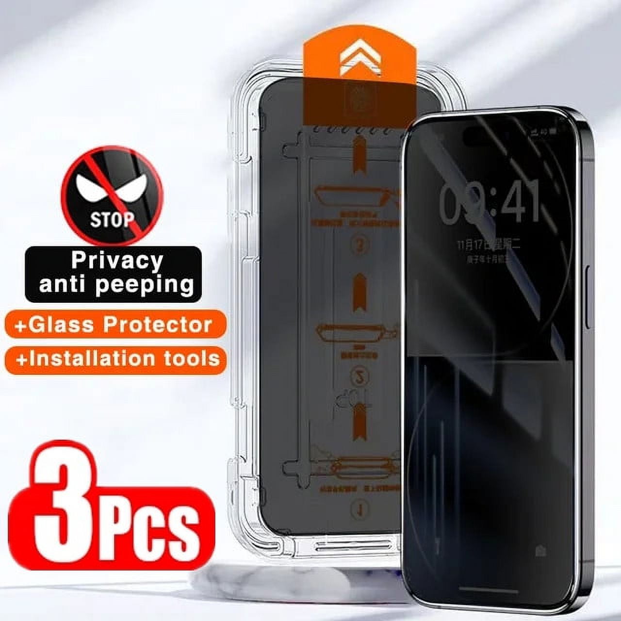 3Pcs Dust Free Installation Privacy Screen Protector for IPhone 15 14