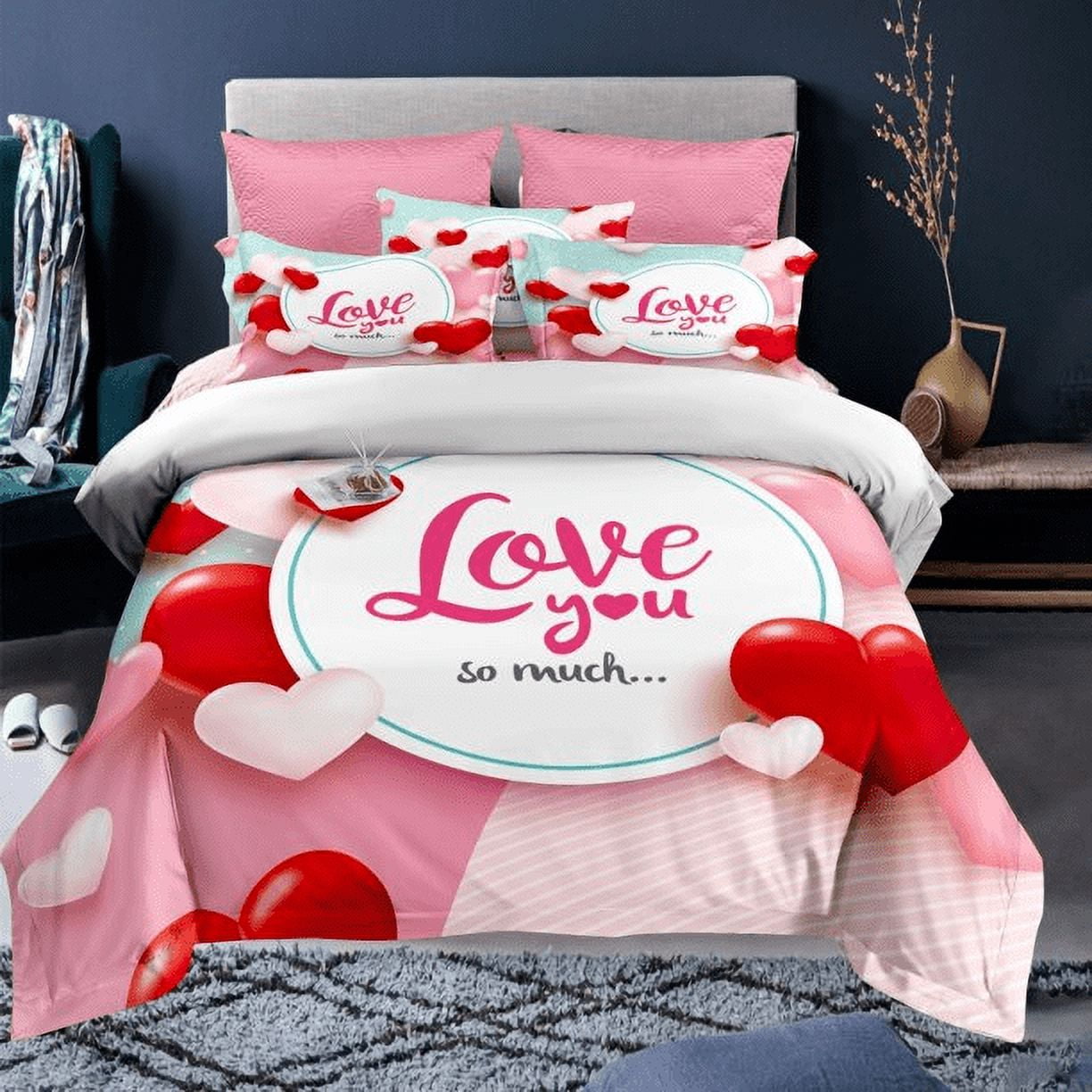 3Pcs Duvet Cover Sets Cute Love Heart Pattern Bed Sets For Kids Boys