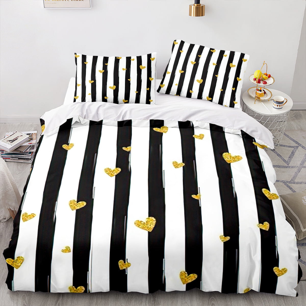 3Pcs Duvet Cover Sets Cute Love Heart Pattern Bed Sets For Kids Boys