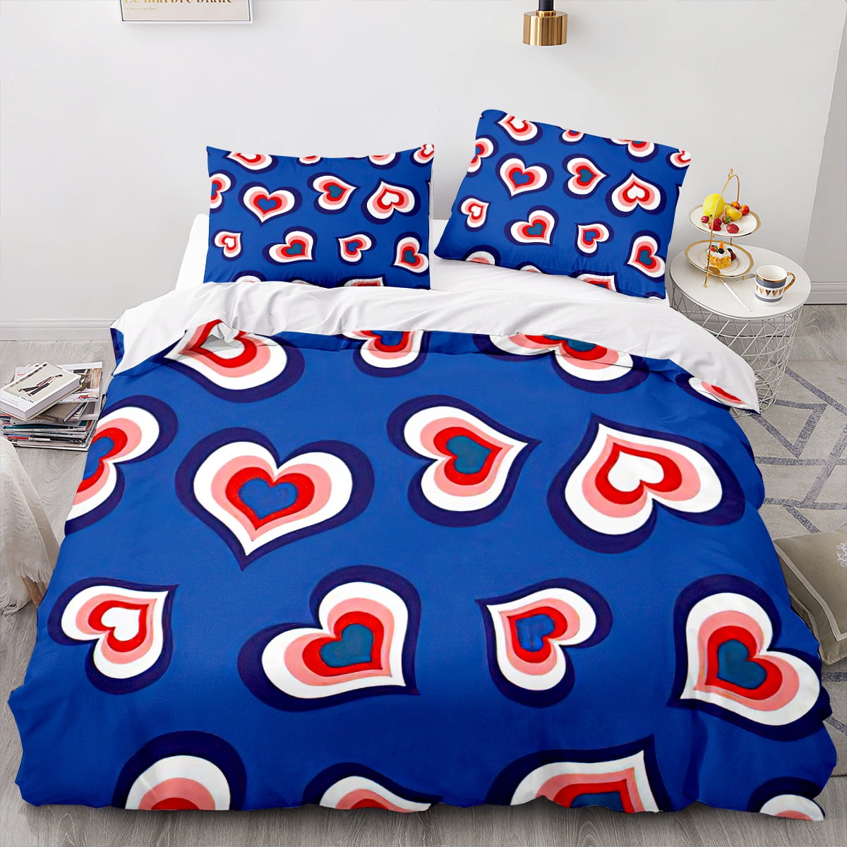 3Pcs Duvet Cover Sets Cute Love Heart Pattern Bed Sets For Kids Boys