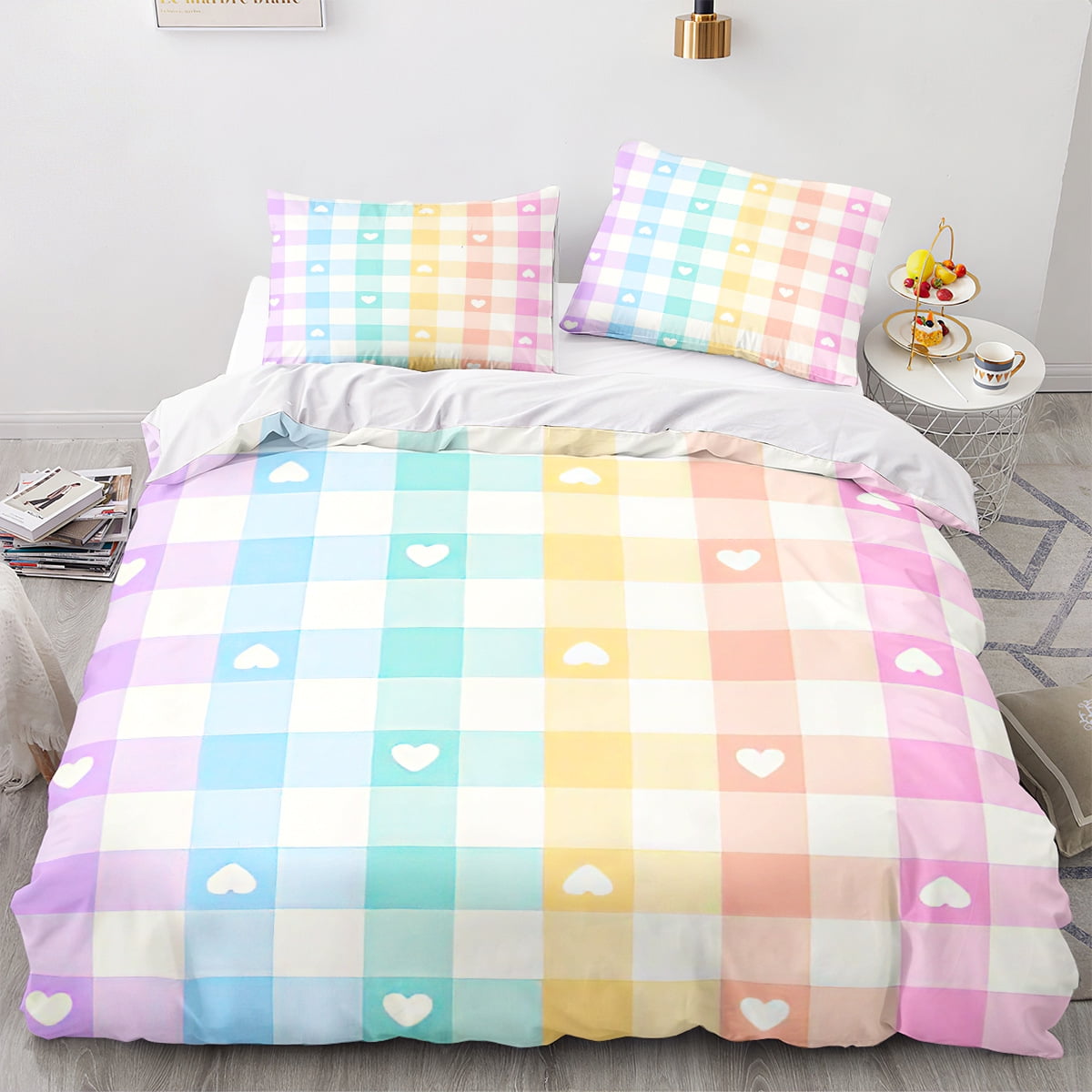 3Pcs Duvet Cover Sets Cute Love Heart Pattern Bed Sets For Kids Boys
