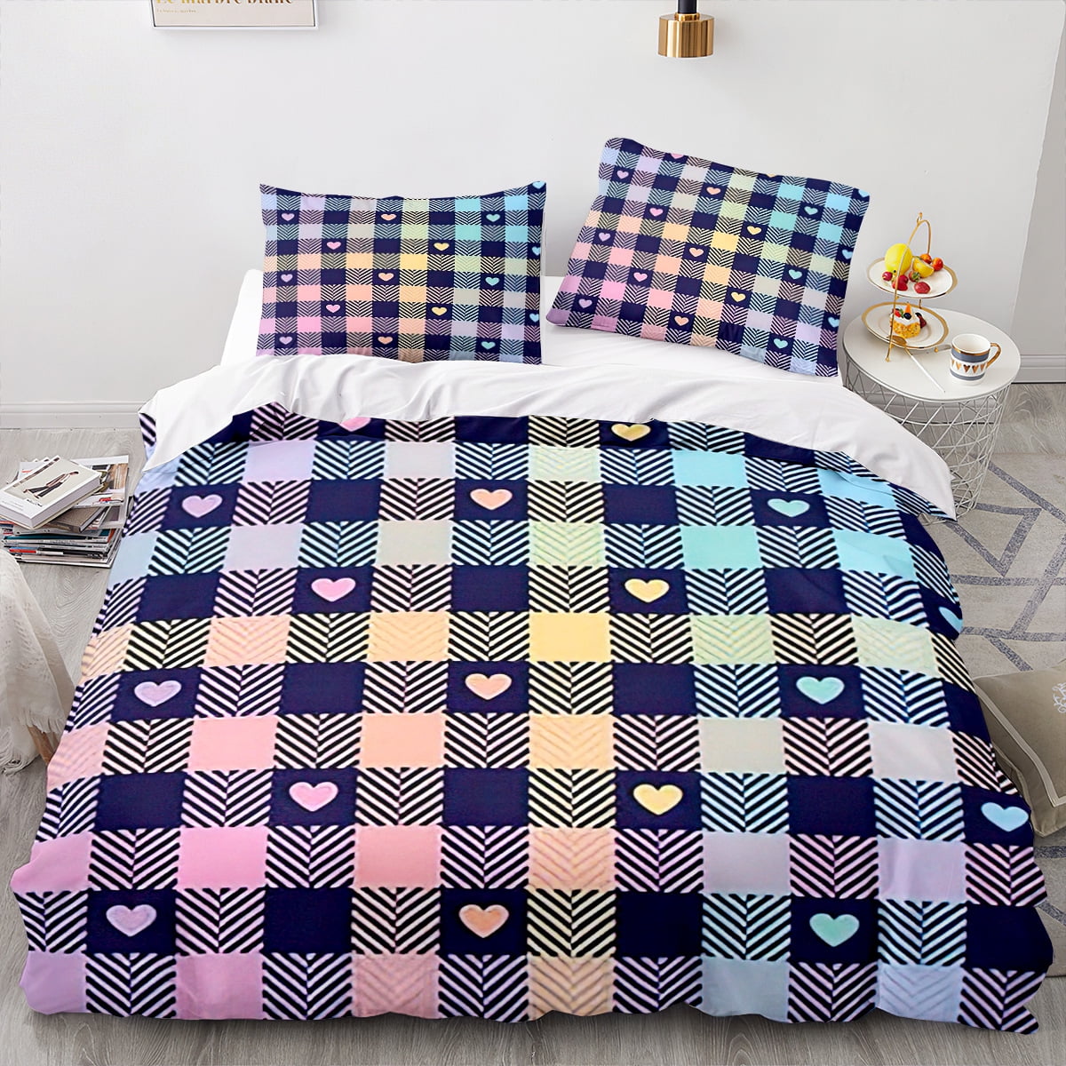3Pcs Duvet Cover Sets Cute Love Heart Pattern Bed Sets For Kids Boys