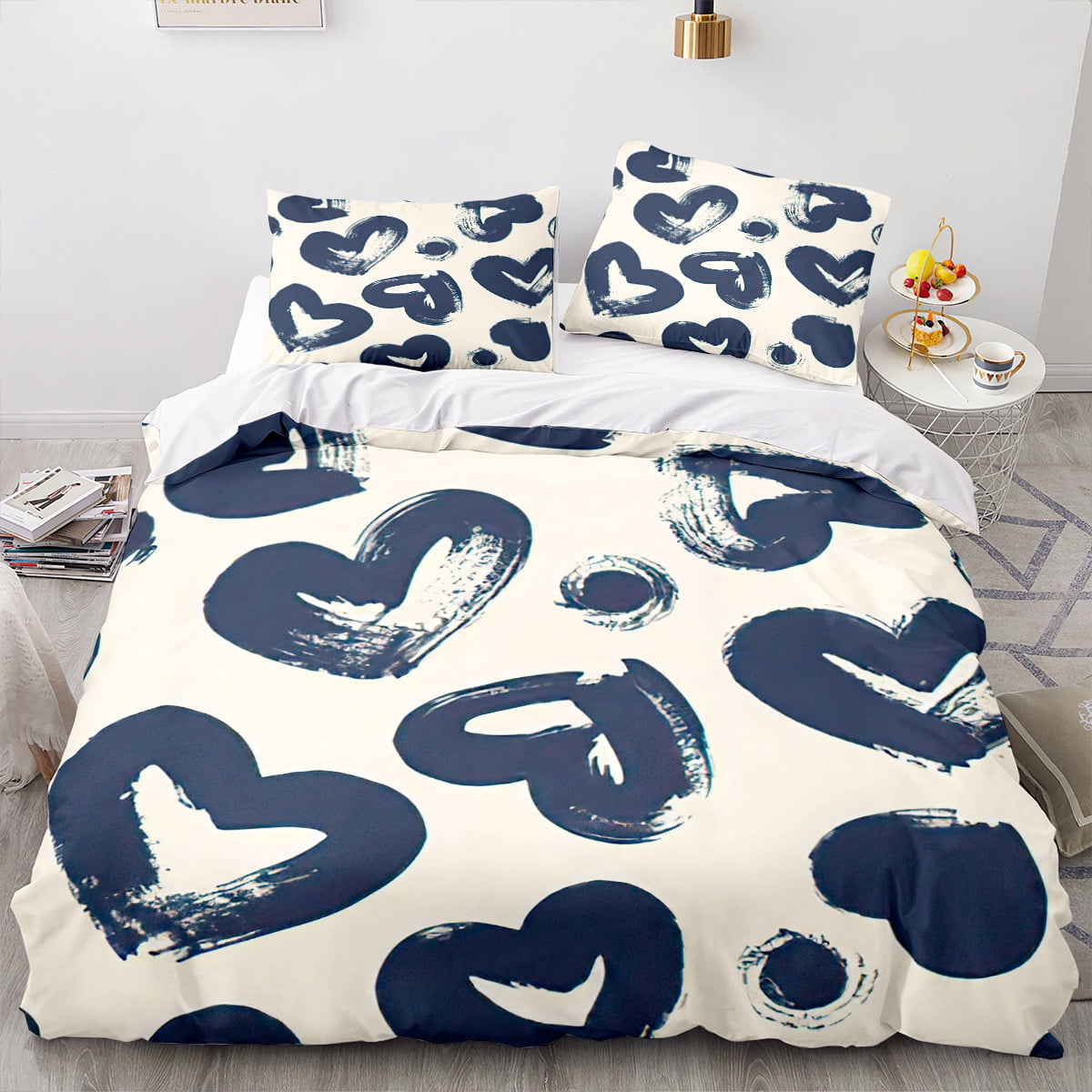3Pcs Duvet Cover Sets Cute Love Heart Pattern Bed Sets For Kids Boys