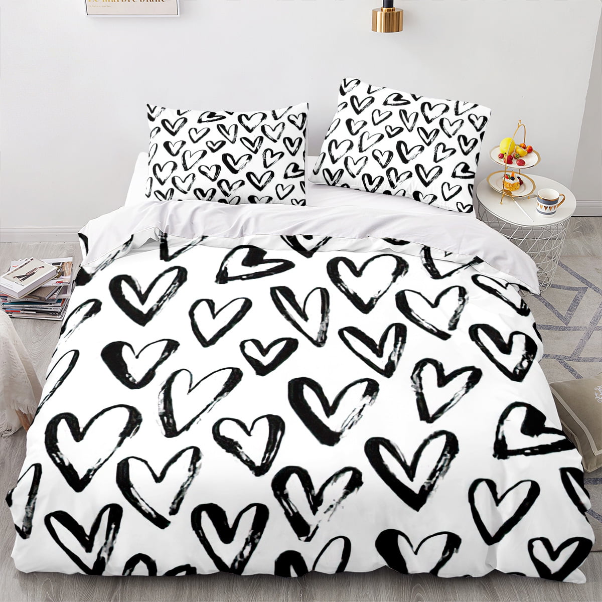 3Pcs Duvet Cover Sets Cute Love Heart Pattern Bed Sets For Kids Boys