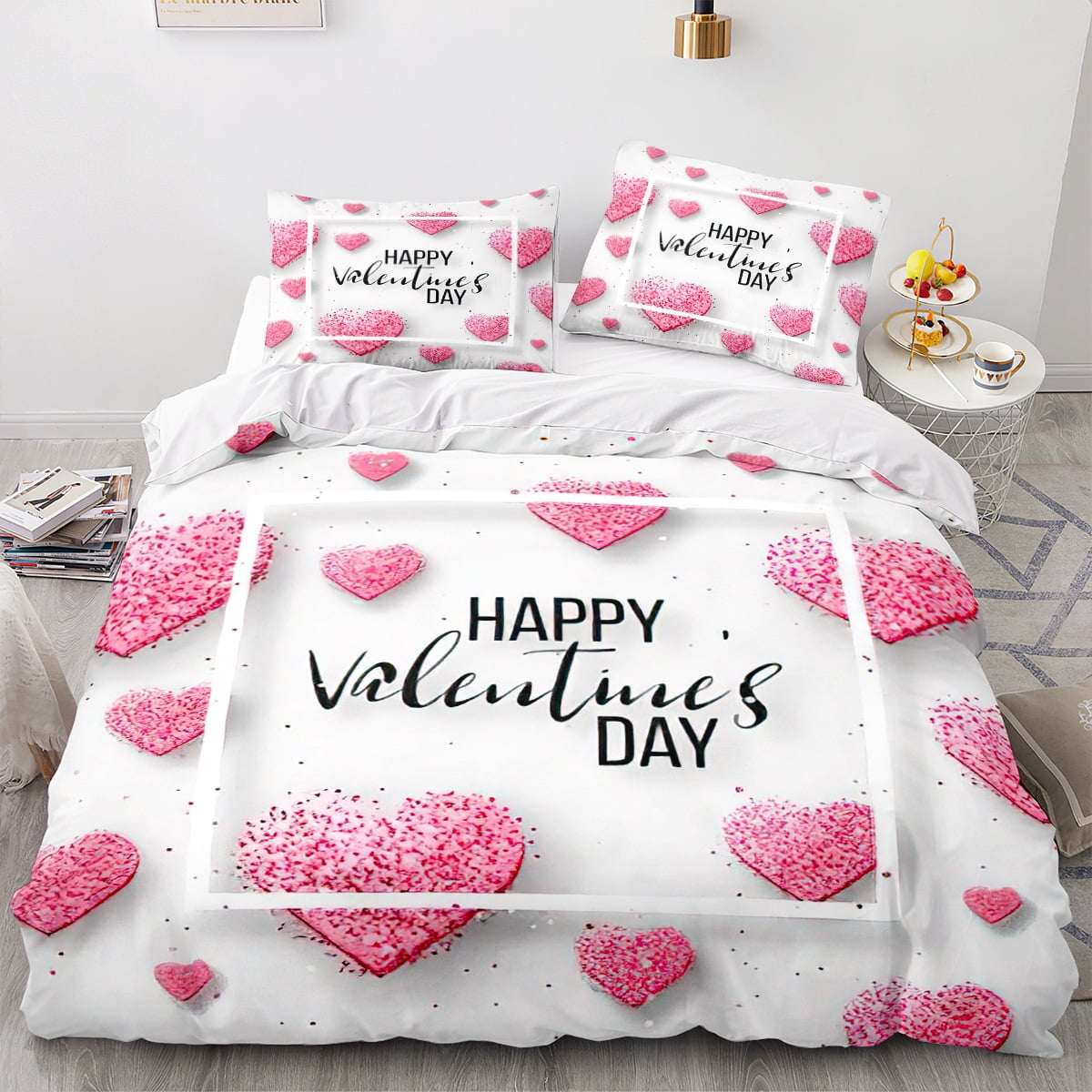 3Pcs Duvet Cover Sets Cute Love Heart Pattern Bed Sets For Kids Boys