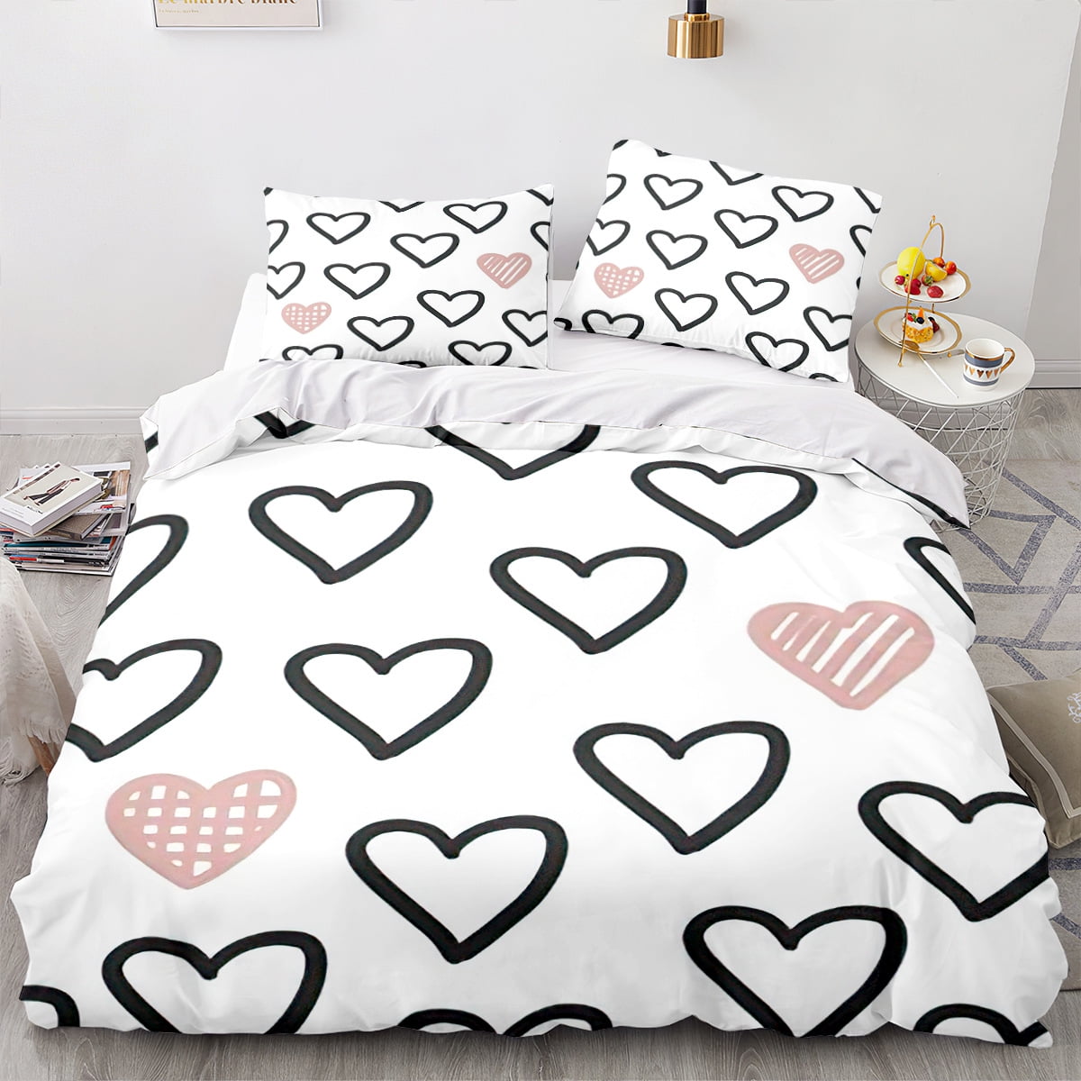 3Pcs Duvet Cover Sets Cute Love Heart Pattern Bed Sets For Kids Boys