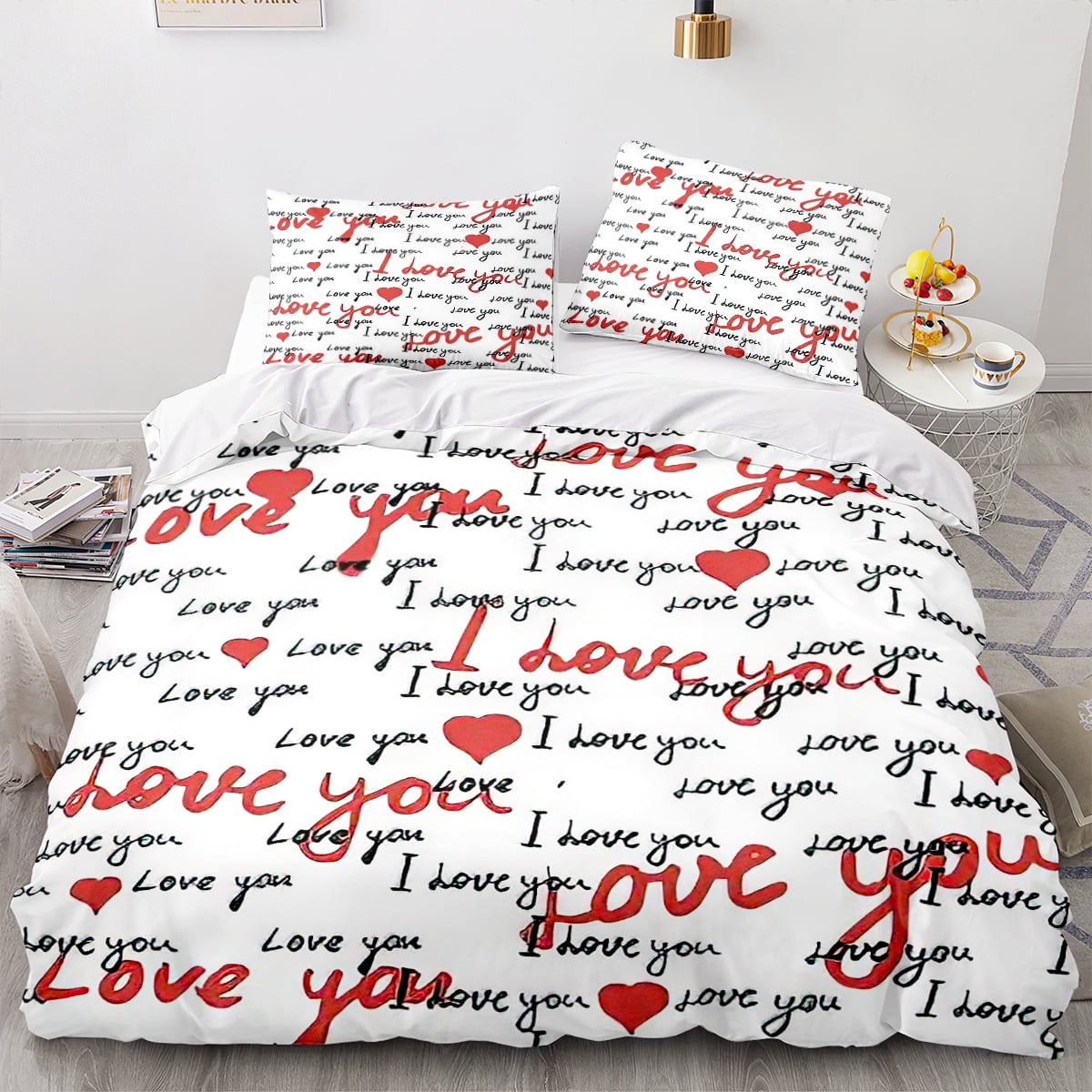 3Pcs Duvet Cover Sets Cute Love Heart Pattern Bed Sets For Kids Boys