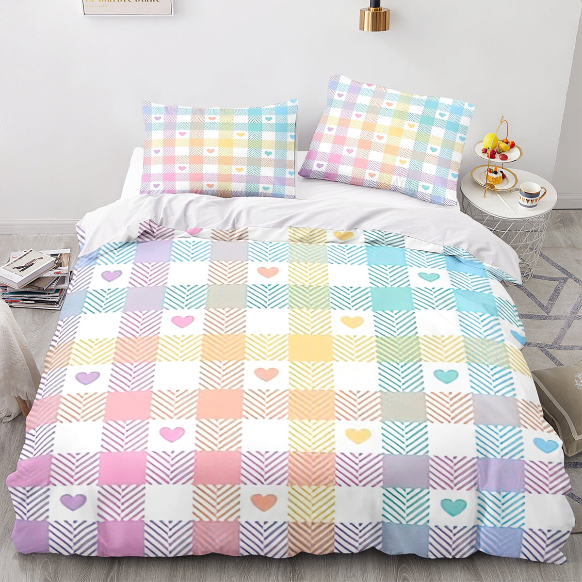 3Pcs Duvet Cover Sets Cute Love Heart Pattern Bed Sets For Kids Boys