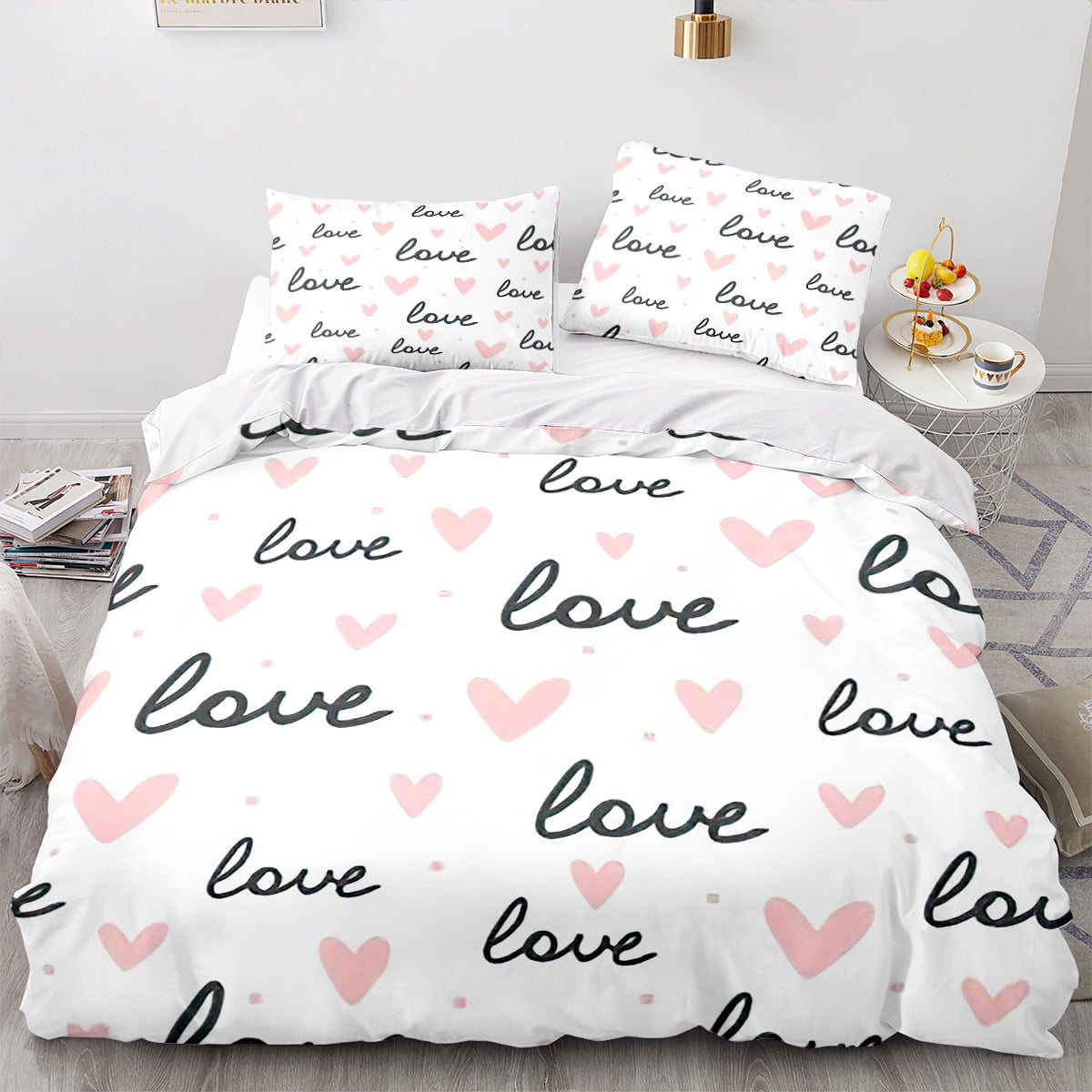 3Pcs Duvet Cover Sets Cute Love Heart Pattern Bed Sets For Kids Boys