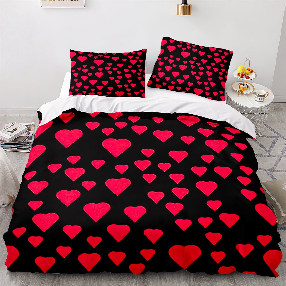 3Pcs Duvet Cover Sets Cute Love Heart Pattern Bed Sets For Kids Boys