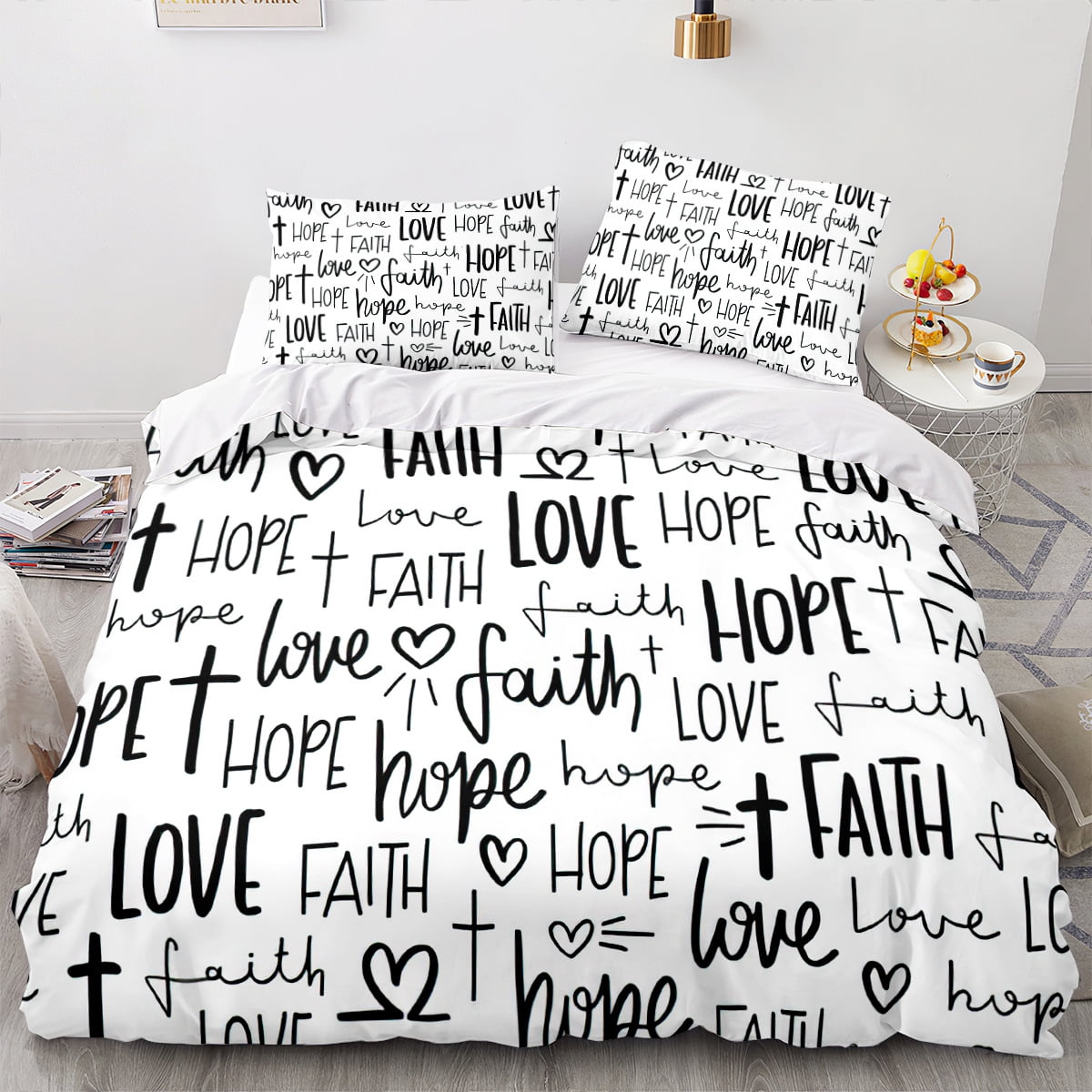 3Pcs Duvet Cover Sets Cute Love Heart Pattern Bed Sets For Kids Boys
