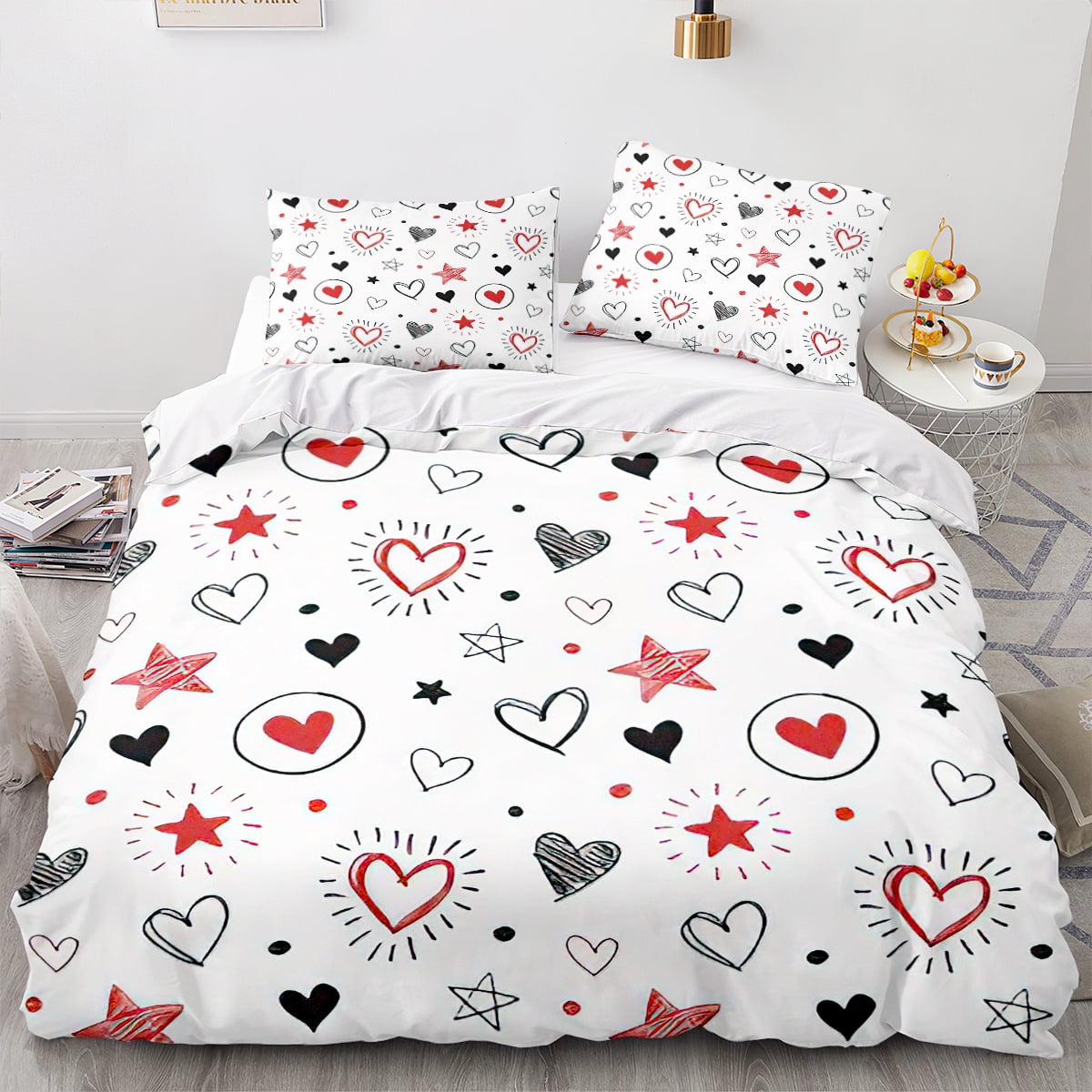 3Pcs Duvet Cover Sets Cute Love Heart Pattern Bed Sets For Kids Boys