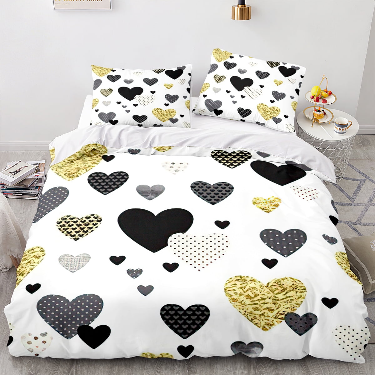 3Pcs Duvet Cover Sets Cute Love Heart Pattern Bed Sets For Kids Boys