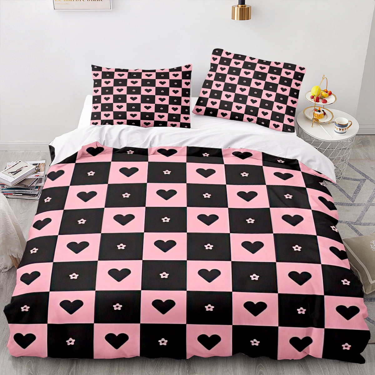 3Pcs Duvet Cover Sets Cute Love Heart Pattern Bed Sets For Kids Boys