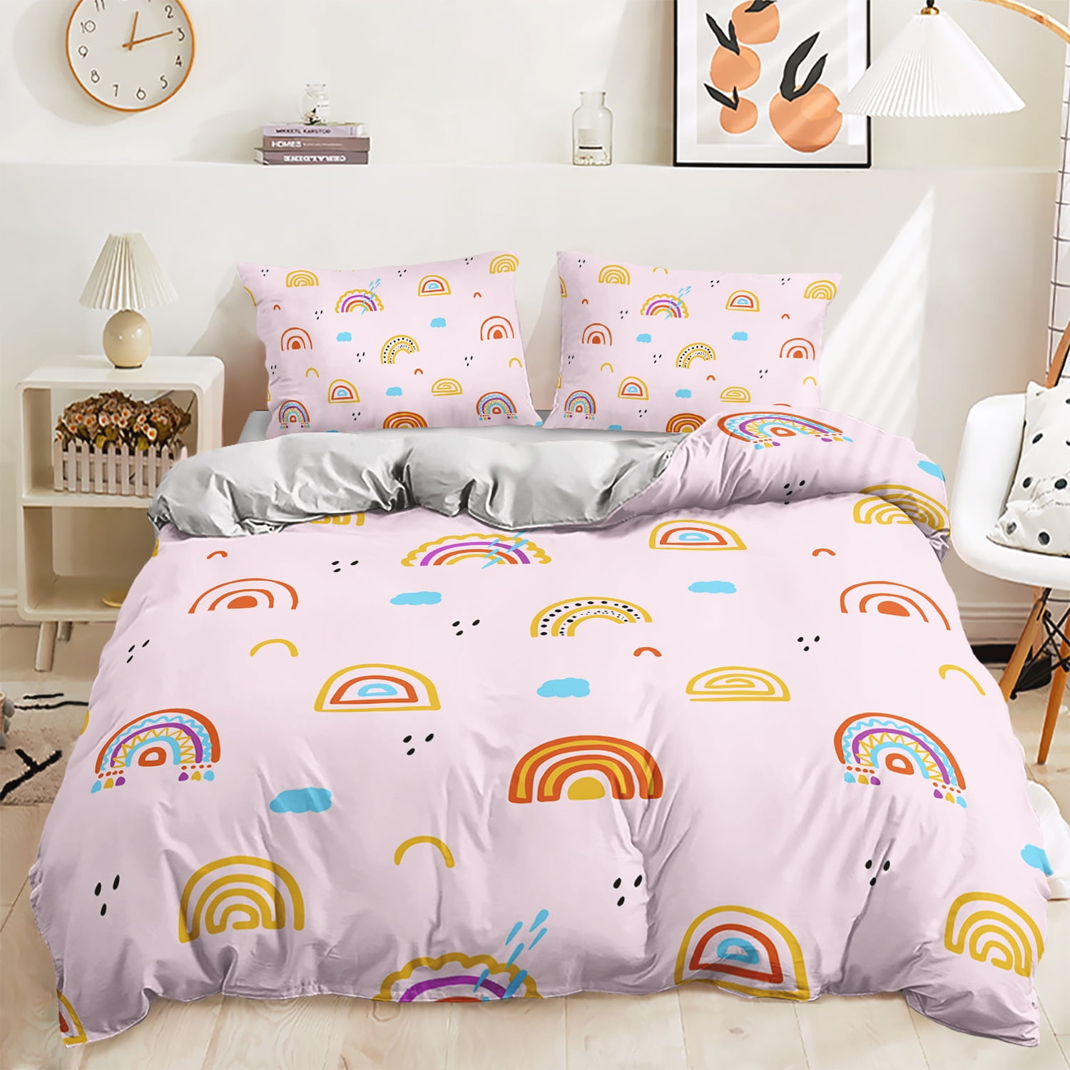 3Pcs Duvet Cover Sets Cute Love Heart Pattern Bed Sets For Kids Boys