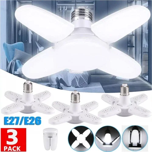 3Pcs E27 Led Garage Light Bulb Deformable Ceiling Fixture Lights Workshop Lamp