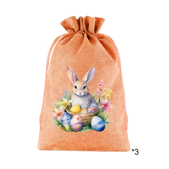 3Pcs Easter Bags Drawstring Gift Bag Easter Bunny Rabbit Linen Bag Reusable Gift Pouch Hunt Party Favor Chocolate Sweet Bags for Treats Goodie