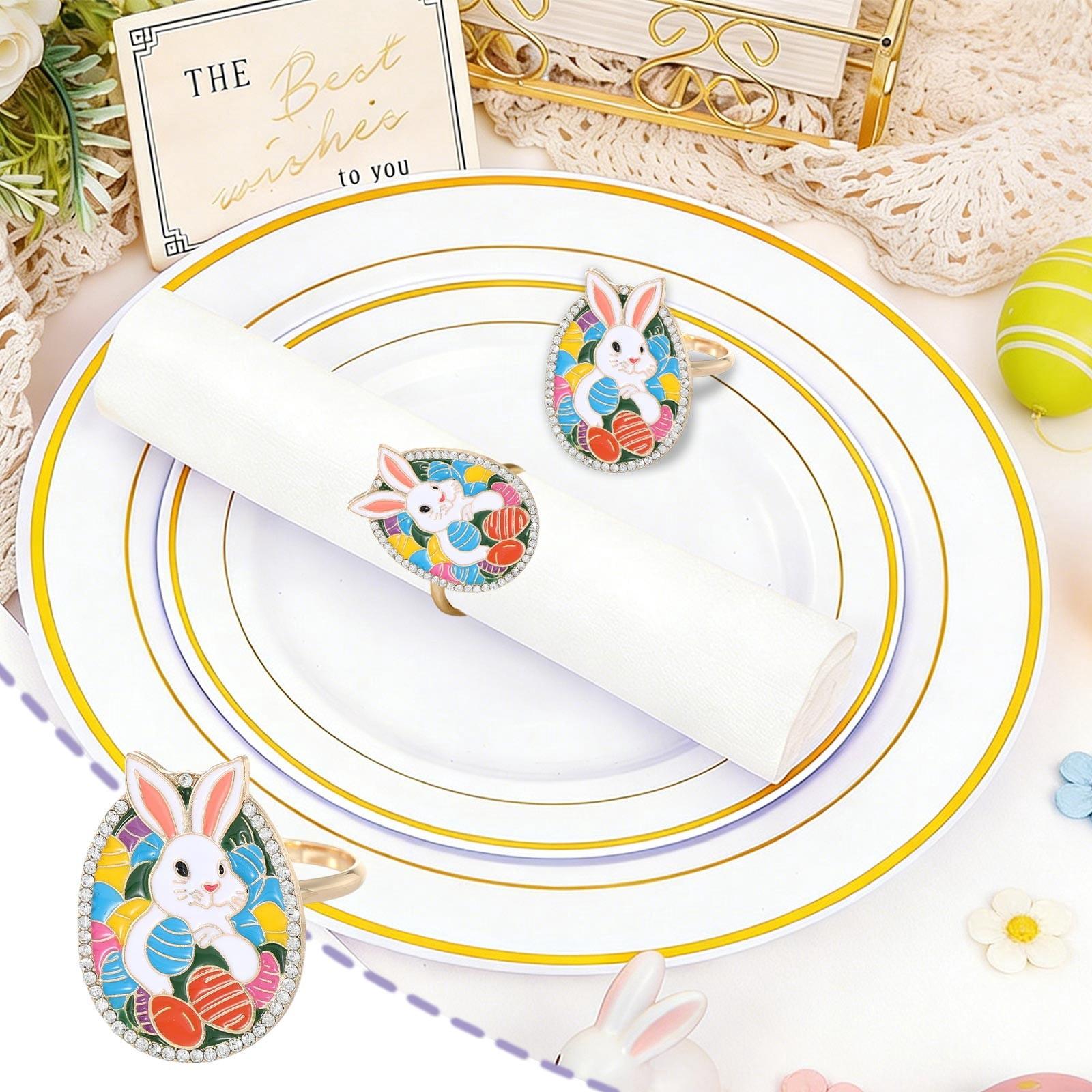 3Pcs Easter Bunny Colorful Metal Napkin Ring! MORESEC Cute Rabbit ...