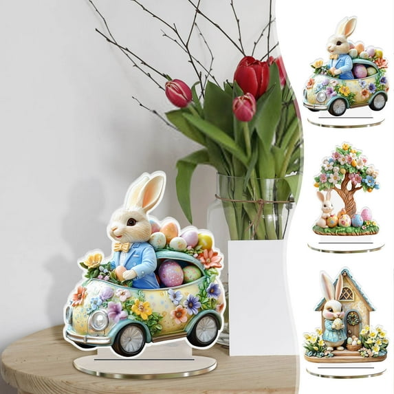 3Pcs Easter Bunny Decoration under $5! Kadlawus Acrylic Easter Bunny Egg Ornament, Desktop Holiday Decoration, Hollow Out Easter Decor, Spring Table Centerpiece, Festive Bunny Figurine