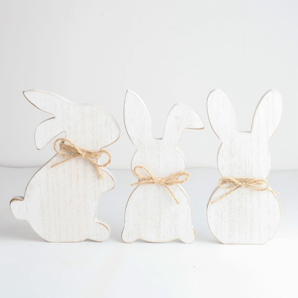 3Pcs Easter Bunny Wood Cutout Unfinished Wooden Bunny Slices Wood Rabbit Ornament for Painting Spring Decor Easter Party Crafts DIY