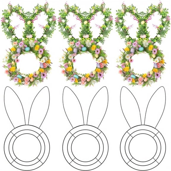 3Pcs Easter Bunny Wreath Frame, Metal Wire Wreath Form, Rabbit Ear Shaped Wreath Supplies for Floral Crafts, Spring Easter Decorations, Home Decor