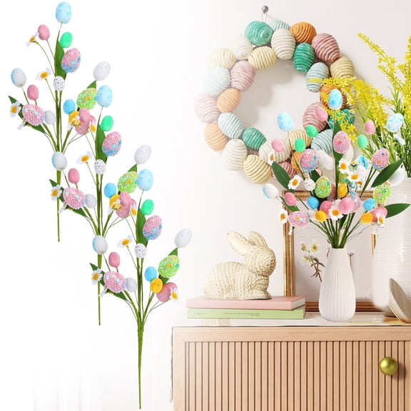 3Pcs Easter Decoration DIY Easter Egg Branches Tree Bouquet Tabletop Decor for Home Wedding Holiday Spring