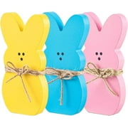 3Pcs Easter Sign Bunny Rabbit Wood Table Ornaments Set Centerpieces-Easter Decoration for Spring Birthday Home Office Farmhouse Gift
