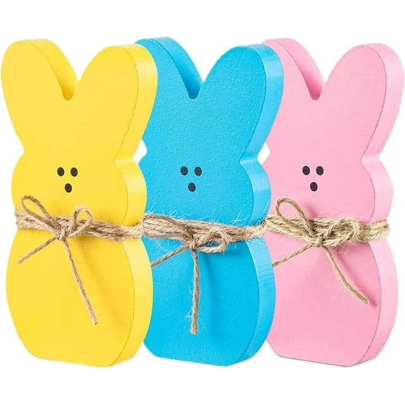 3Pcs Easter Sign Bunny Rabbit Wood Table Ornaments Set Centerpieces-Easter Decoration for Spring Birthday Home Office Farmhouse Gift