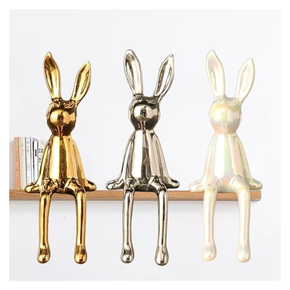 3Pcs Easter Sitting Rabbit Family Sculpture for Living Room, Desktop, Cabinets, Bookshelf Decor