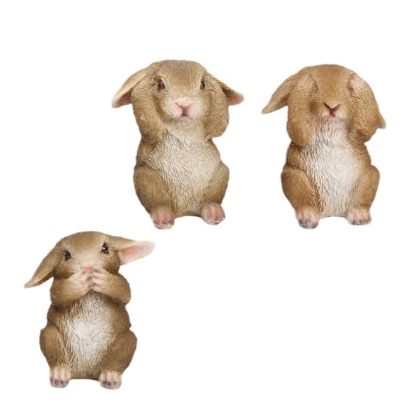 3Pcs Easters Bunnies Figurines Hear No See No Speak No Resins Rabbit Home Decors