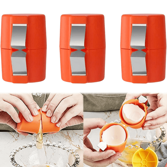 3Pcs Egg Shell Opener, 2026 New Egg Cracker Tool for Raw Eggs, Hard Boiled Egg Peeler Egg Cube Egg Separator Handheld, Stainless Steel Eggshell Breaker Egg Shell Cutter Kitchen Gadgets (Orange*3)