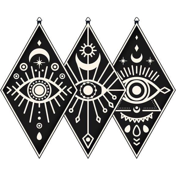 3Pcs Egypt Eye Moon Boho Wall Decor Rustic Witchy Wall Art Wooden with Hook Tarot Hanging Sign Pediments Decoration for Home Bedroom Living Room Gallery Black 6.7 x 11.8in DIY