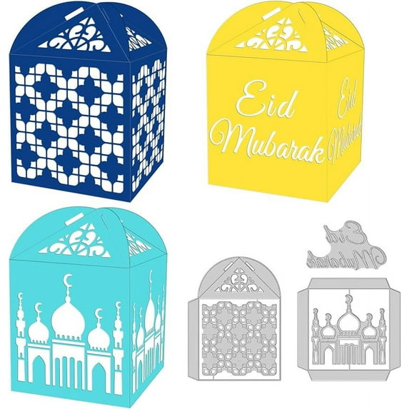 3Pcs Eid Mubarak Box 3D Gift Box Metal Die Cut Cutting Die Stencils for Paper Card Making Decoration Album Craft