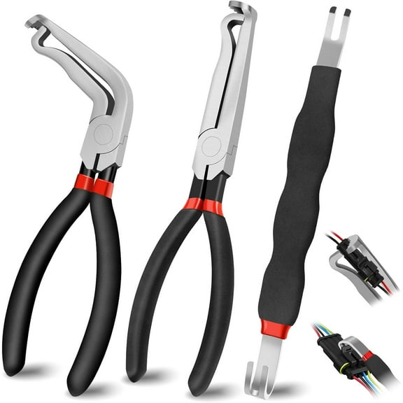 3Pcs Electrical Disconnect Pliers Set, Automotive Electrical Connector Separator with Straight & 60 Degree, Electrical Disconnect Pliers for Cars, Push Tab and Fuel Line Clip Removal Tool