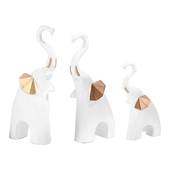 3Pcs Elephant Statues Geometric Animal Model for Desktop Cabinet Arrangement White