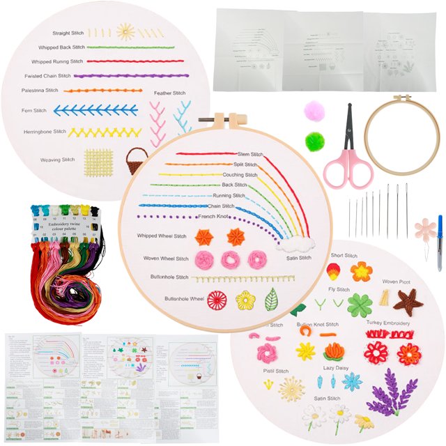 3Pcs Embroidery Starter Kit Easy Embroidery Stitch Practice Kit to