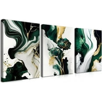 3Pcs Emerald Green Modern Wall Art, Abstract Marble Canvas Prints, Green and Gold Pictures Wall Decor, Dark Art Paintings, Artwork for Living Room Dining Room Office Decoration (only canvas)