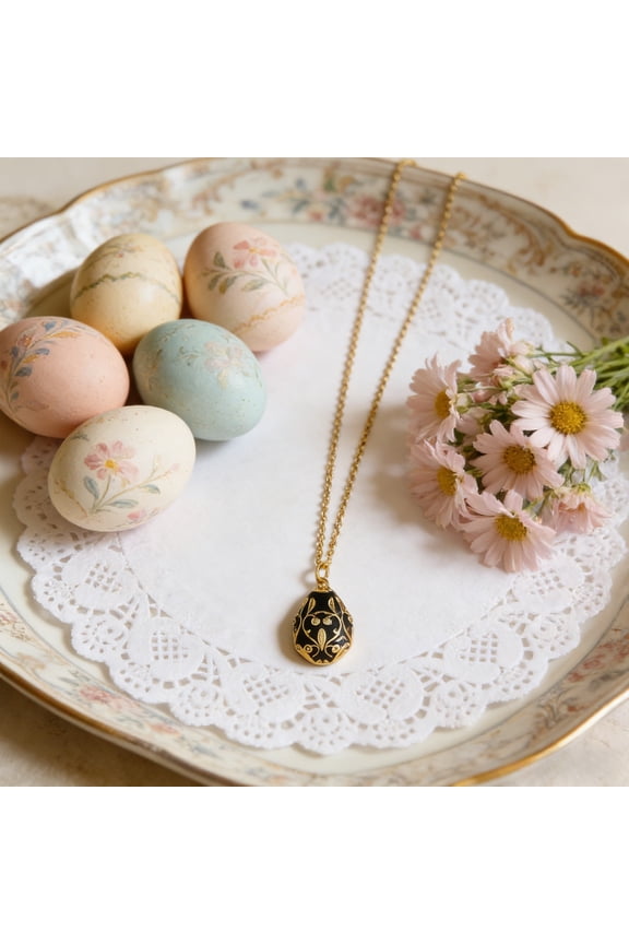 3Pcs Enamel Easter Egg Pendant Necklace, Yannianjz Easter Egg Pendant Necklace, Floral Egg Glamour Gold Chain Jewelry, Enamel Zircons Vintage Pendant, Spring Holiday Gift for Women, Elegant Copper