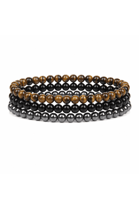 3Pcs Energy Healing Stretch Bracelet Hematite Tiger Eye For Men Women Bead T35