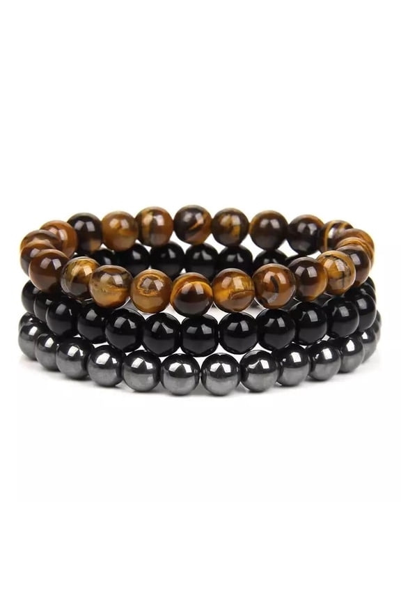 3Pcs Energy Healing Stretch Bracelet Hematite Tiger Eye For Men Women Bead T35