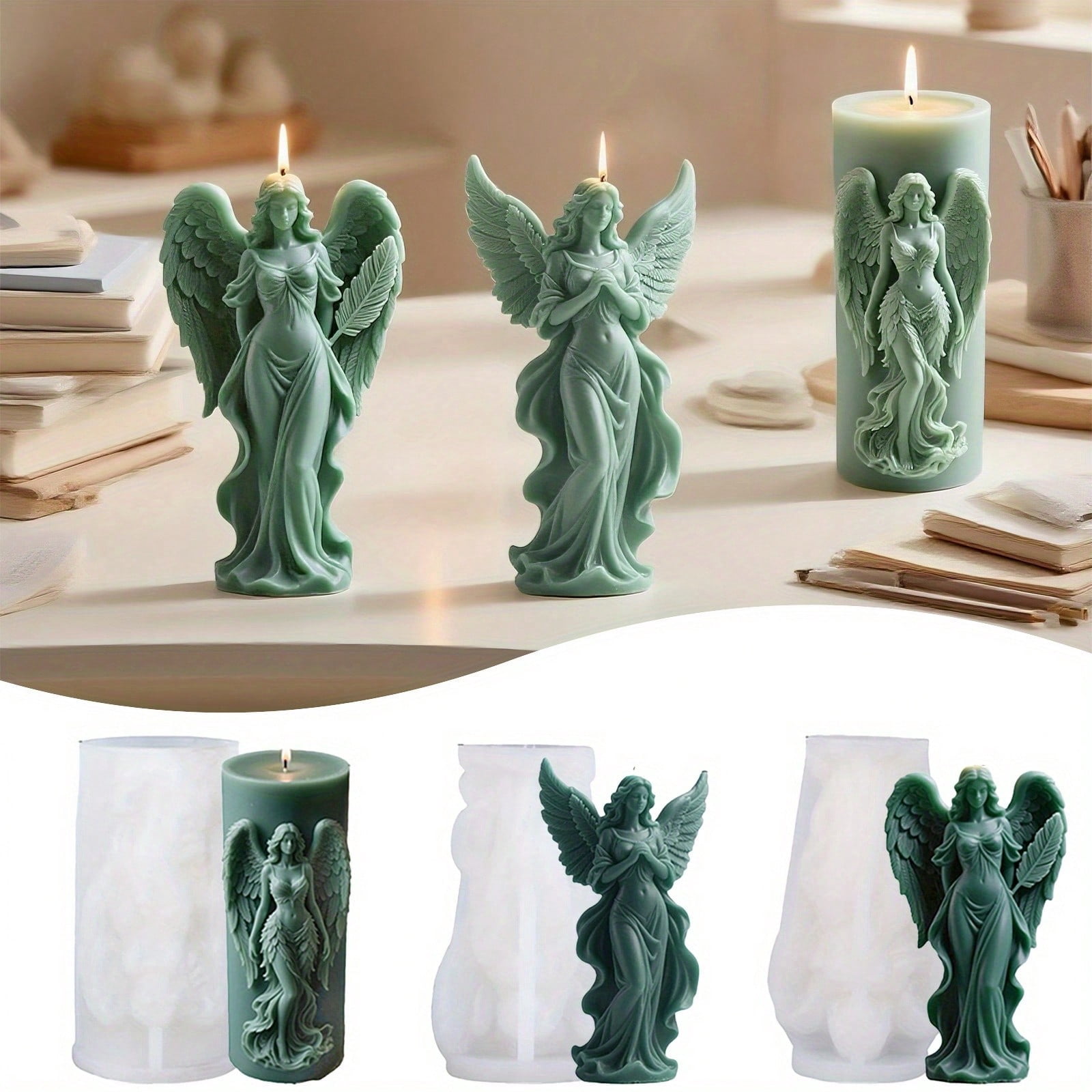 3Pcs Epoxy Resin Casting Molds, Silicone Candle Molds for Candle Making, 3D Angel Girl Silicone Molds, Silicone Craft Molds for DIY Candle Aroma Resin Soap Ornament, Home Decor