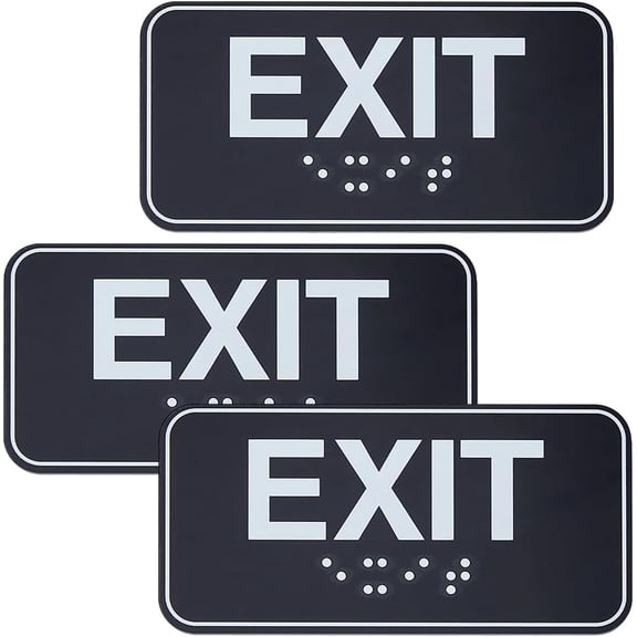 3Pcs Exit Sign with Braille 15.3x7.6cm/6x3inch Acrylic Exit Warning Signage with Adhesive ADA Compliant Office Door Signs Mounting Strips