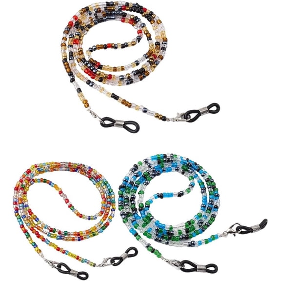 3Pcs Eyeglasses Chain 685mm Glass Seed Beaded Neck Strap Eye Glasses Cord Stylish Neck Lanyard for Women Reading Writing Everyday Wear