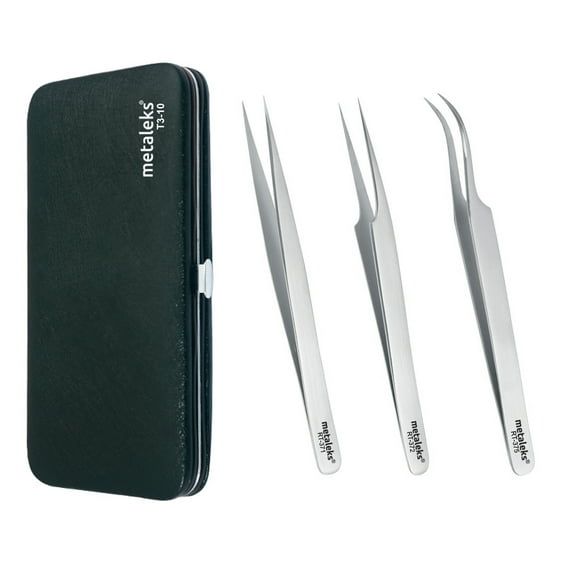 3Pcs Eyelash Extesnion Tweezers - Surgical Stainless Steel Tweezers with Black Magnetic Kit