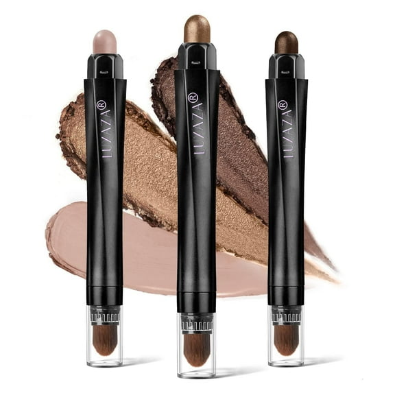 3Pcs Eyeshadow Stick Set, Matte And Shimmer Creamy Eyeshadow Pencil, Brown Gold Nude Shadow Stick Set, Waterproof Long Lasting Smoky Eye Makeup